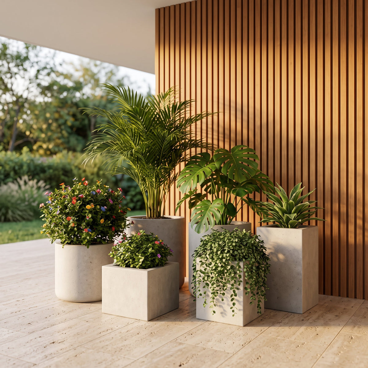 Plantas ornamentales en materas de concreto – Las Palmas y Jardines de Manuel
