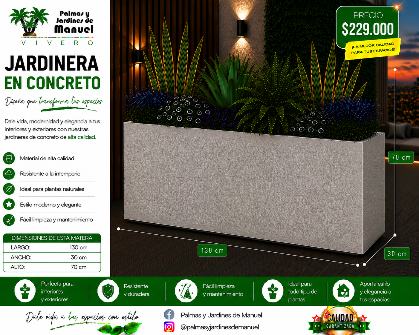 Jardinera en Concreto 130x30x70 cm