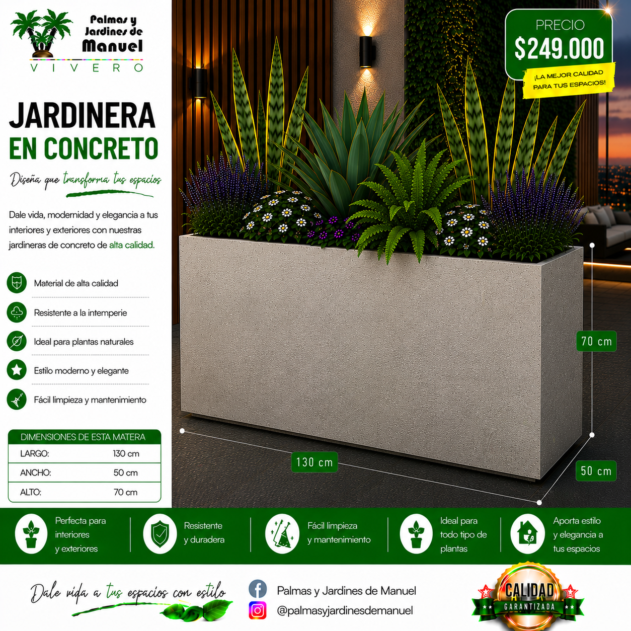 Jardinera en Concreto 130x50x70 cm