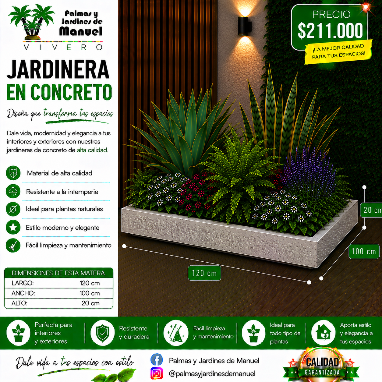 Jardinera en Concreto 120x100x20 cm