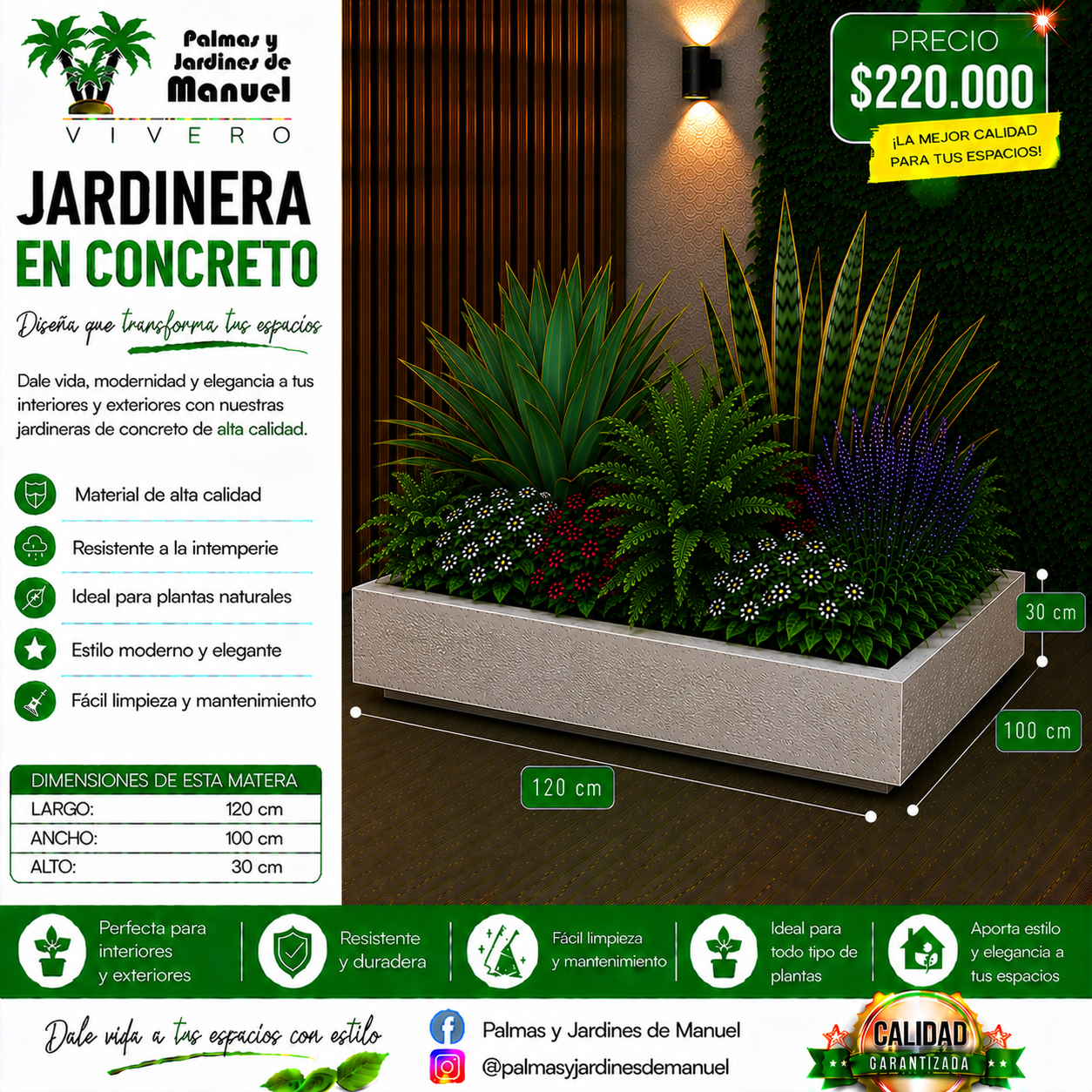 Jardinera en Concreto 120x100x30 cm