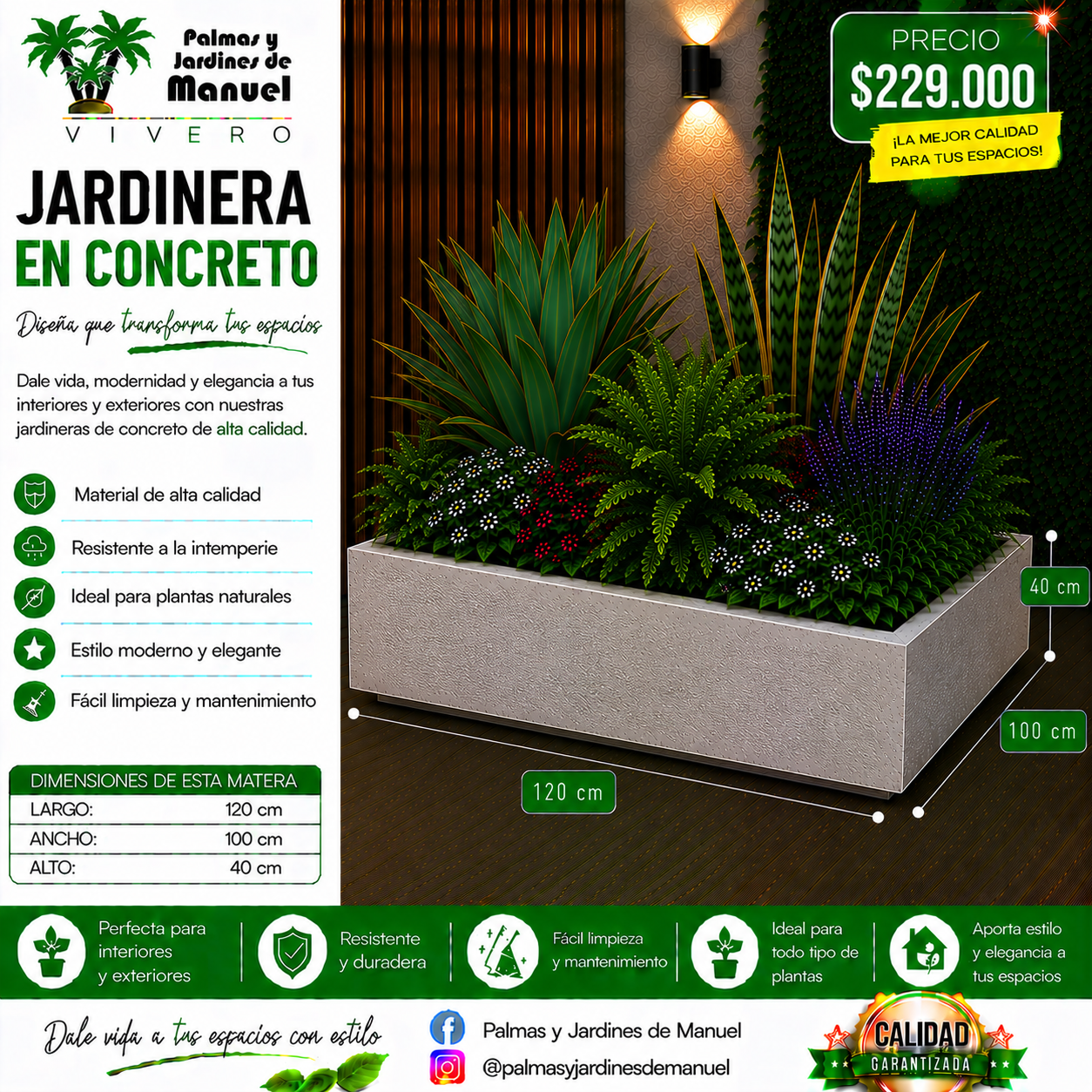 Jardinera en Concreto 120x100x40 cm