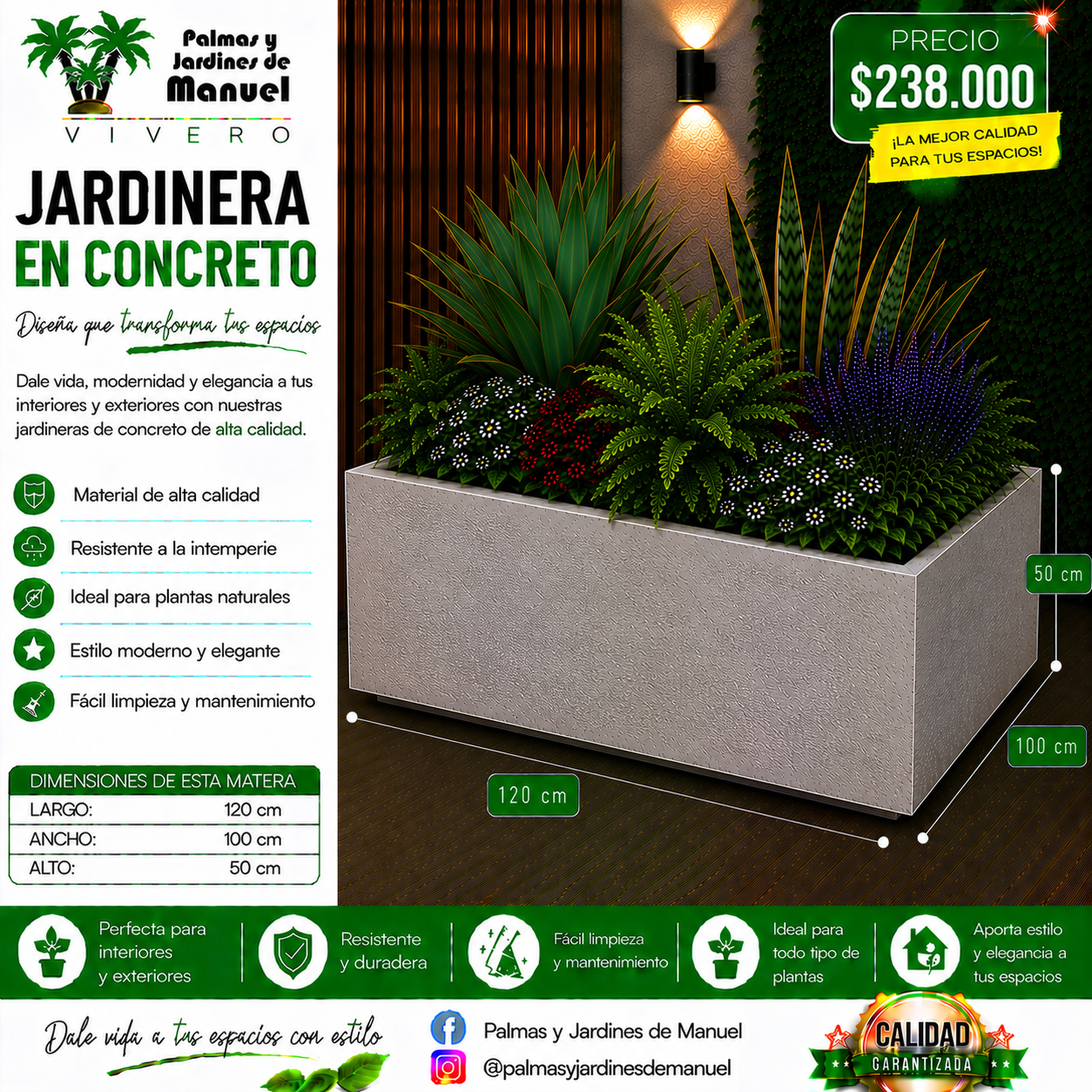 Jardinera en Concreto 120x100x50 cm