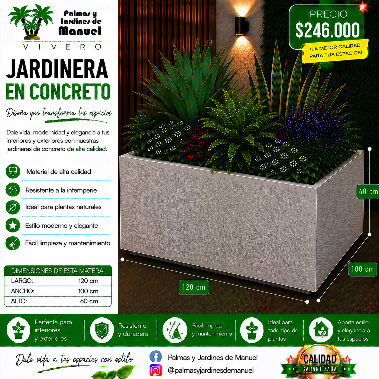 Jardinera en Concreto 120x100x60 cm