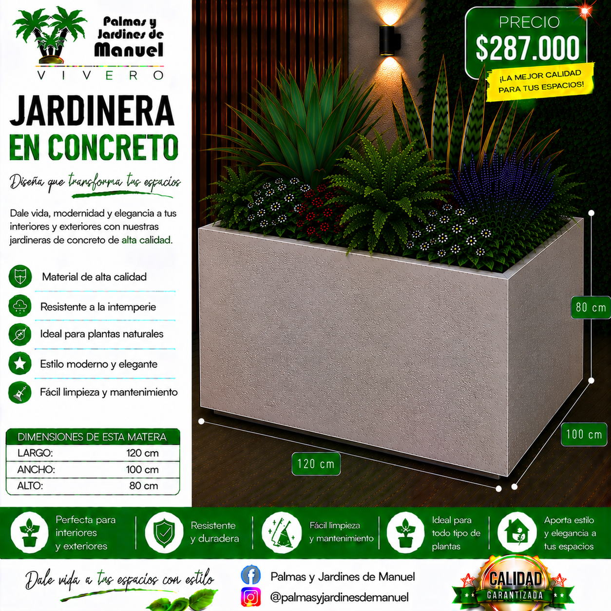 Jardinera en Concreto 120x100x80 cm