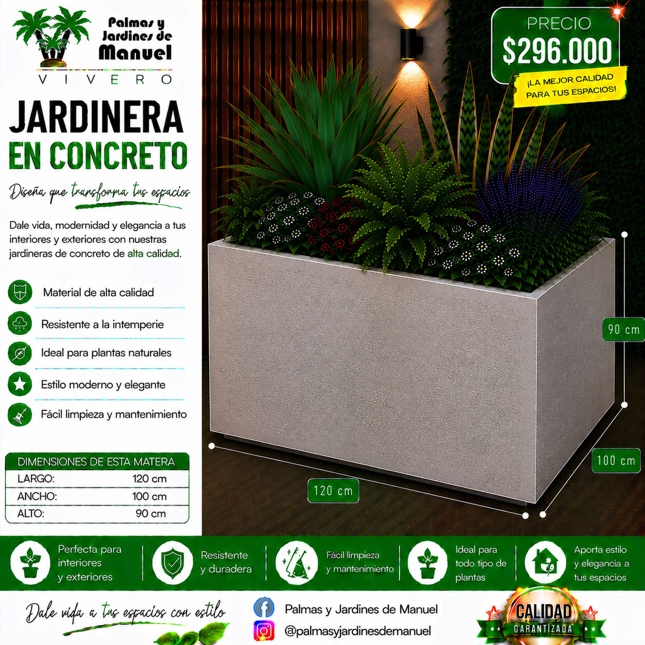 Jardinera en Concreto 120x100x90 cm