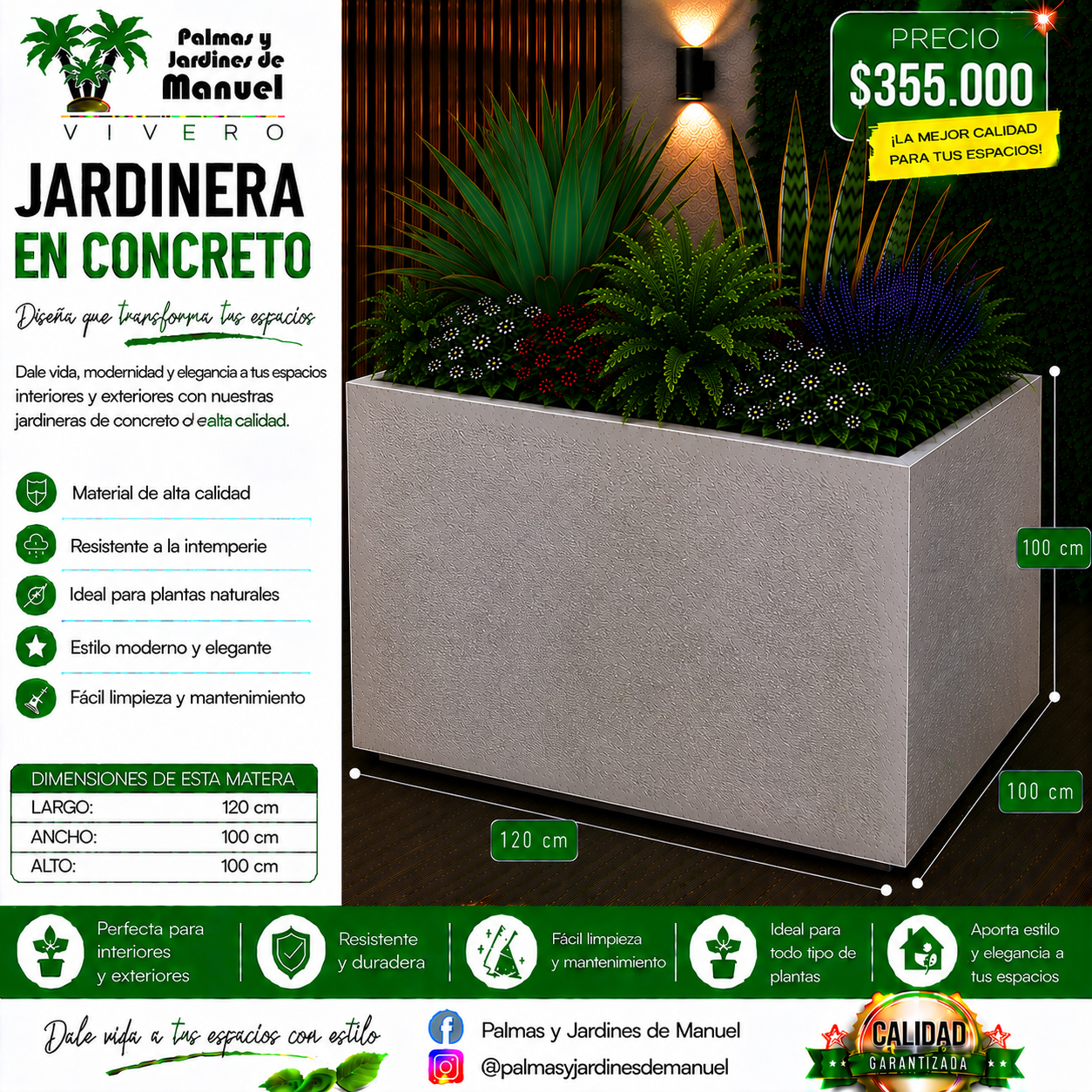 Jardinera en Concreto 120x100x100 cm