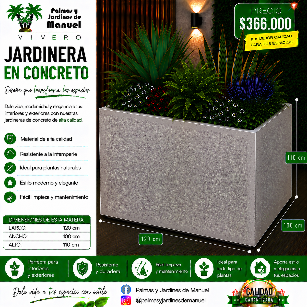 Jardinera en Concreto 120x100x110 cm