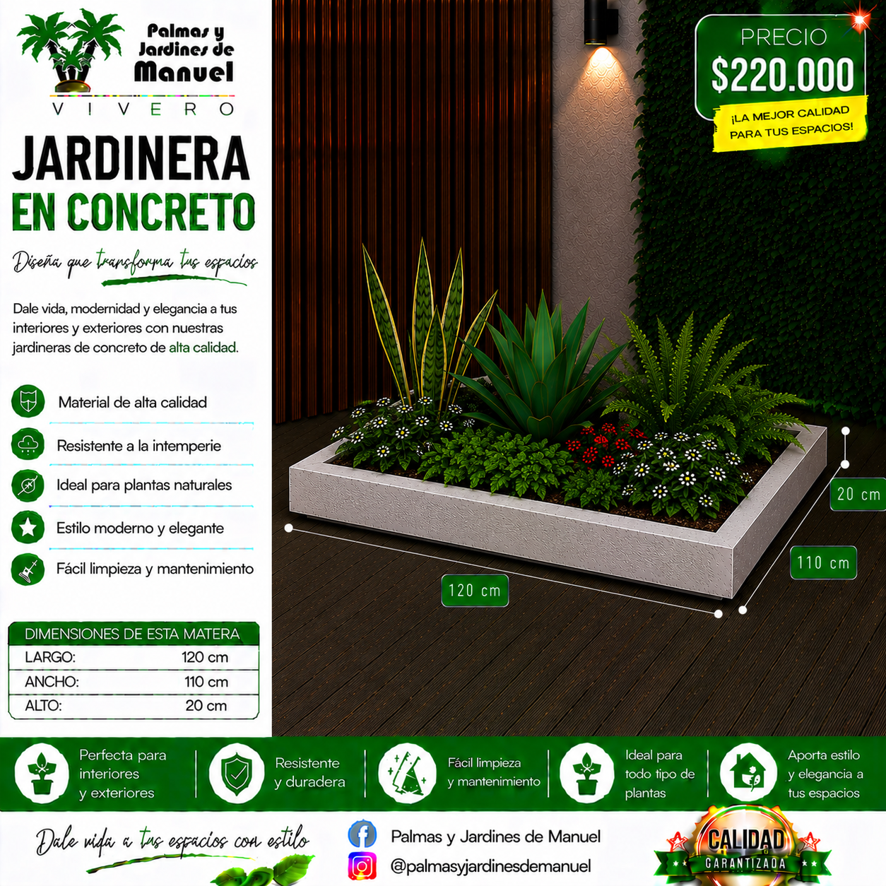 Jardinera en Concreto 120x110x20 cm