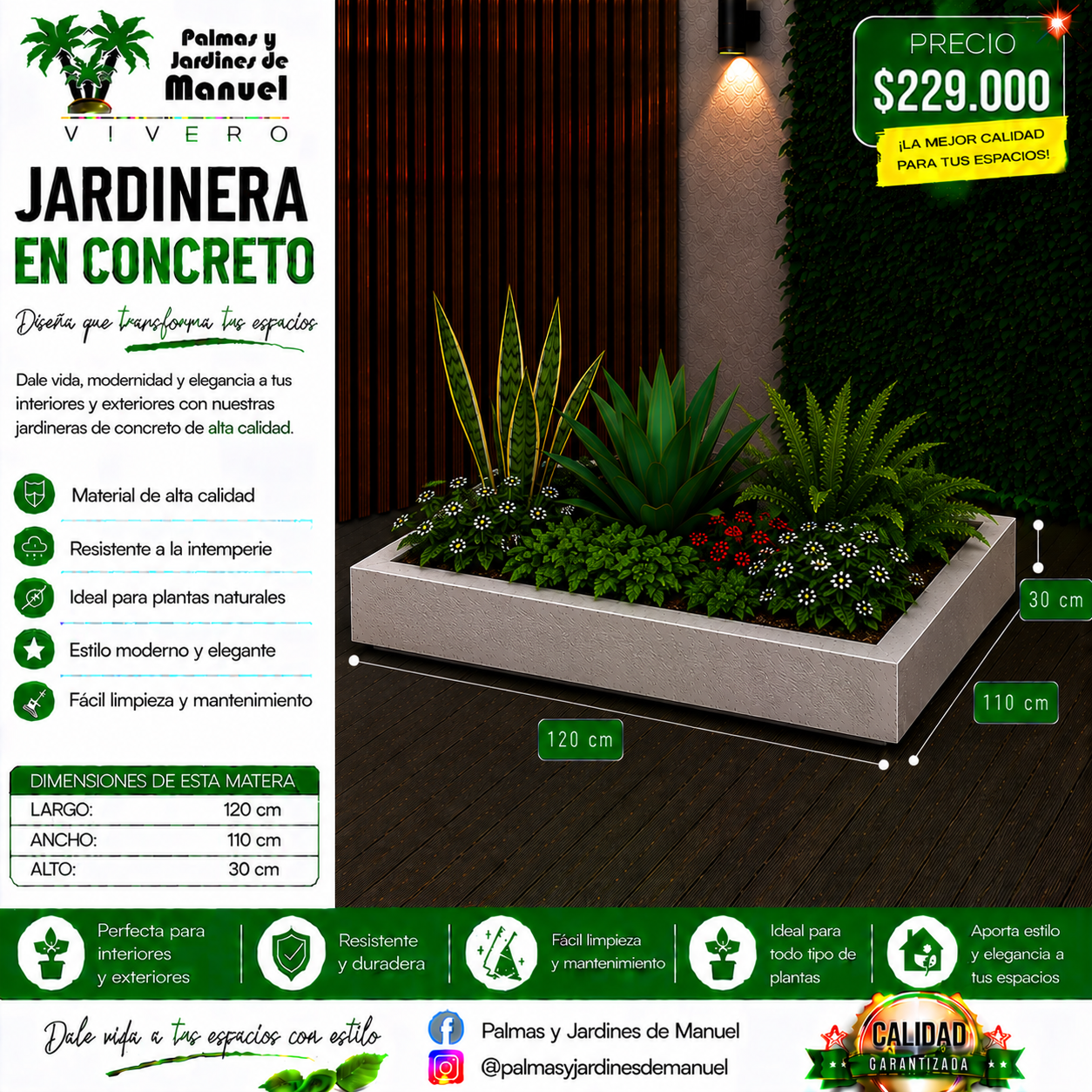 Jardinera en Concreto 120x110x30 cm