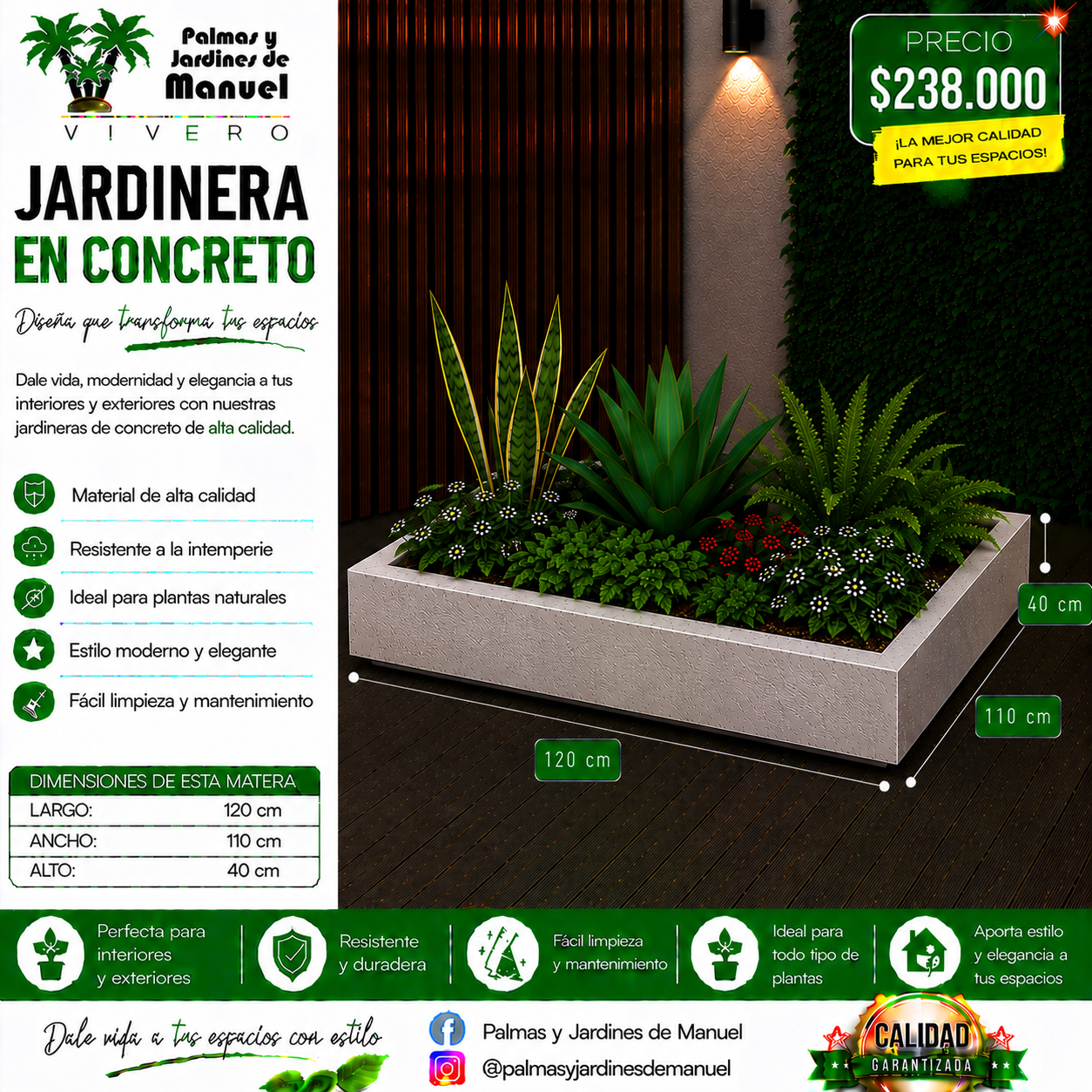 Jardinera en Concreto 120x110x40 cm