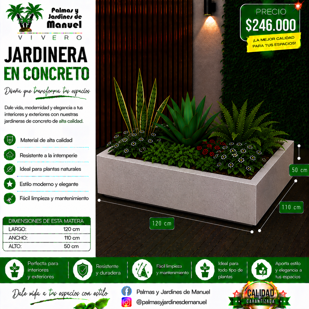 Jardinera en Concreto 120x110x50 cm