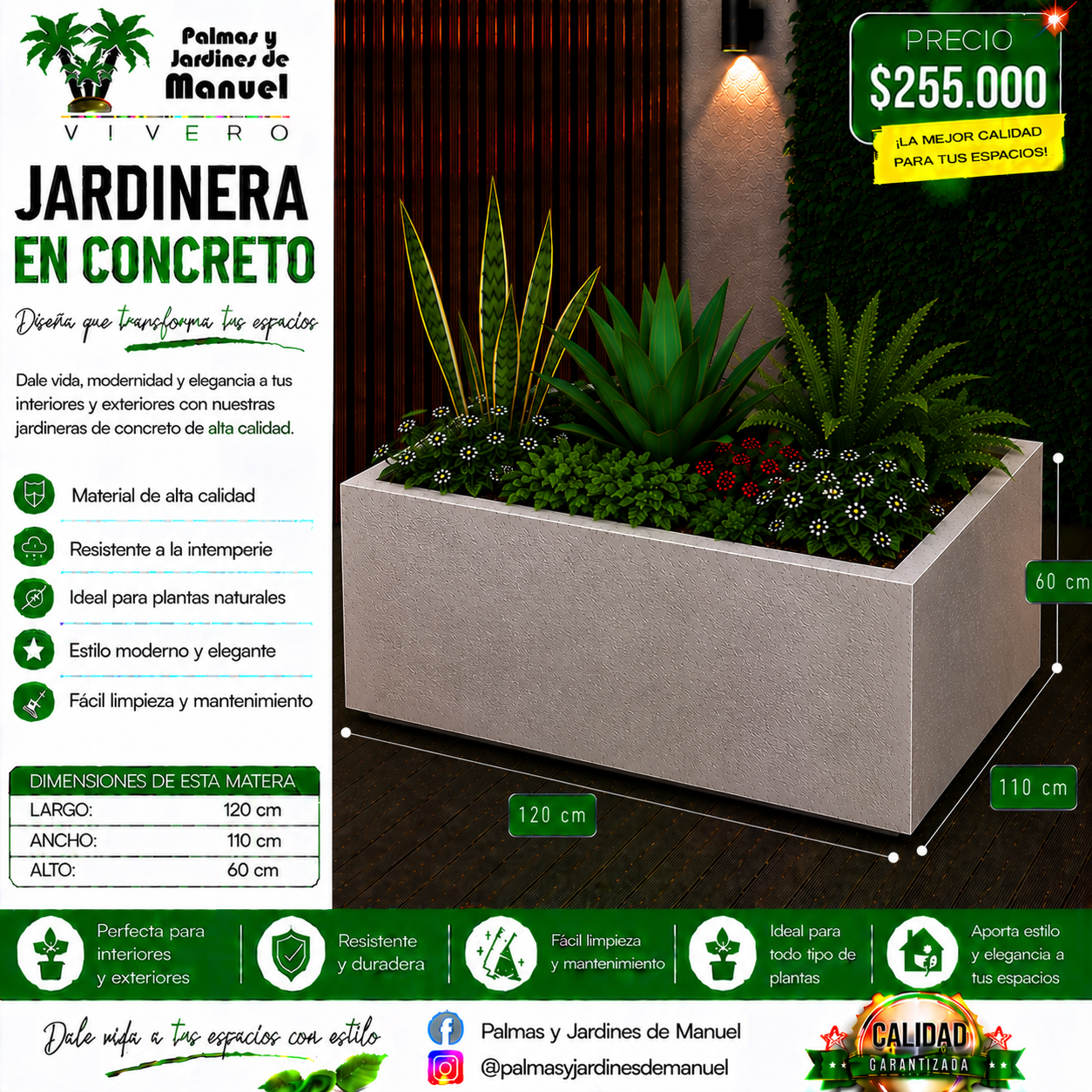 Jardinera en Concreto 120x110x60 cm