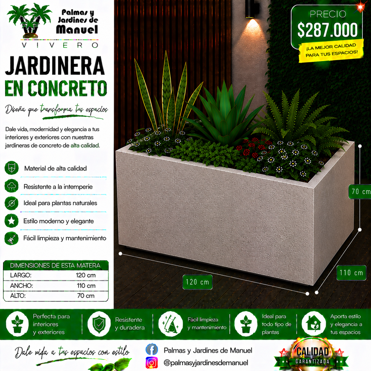 Jardinera en Concreto 120x110x70 cm