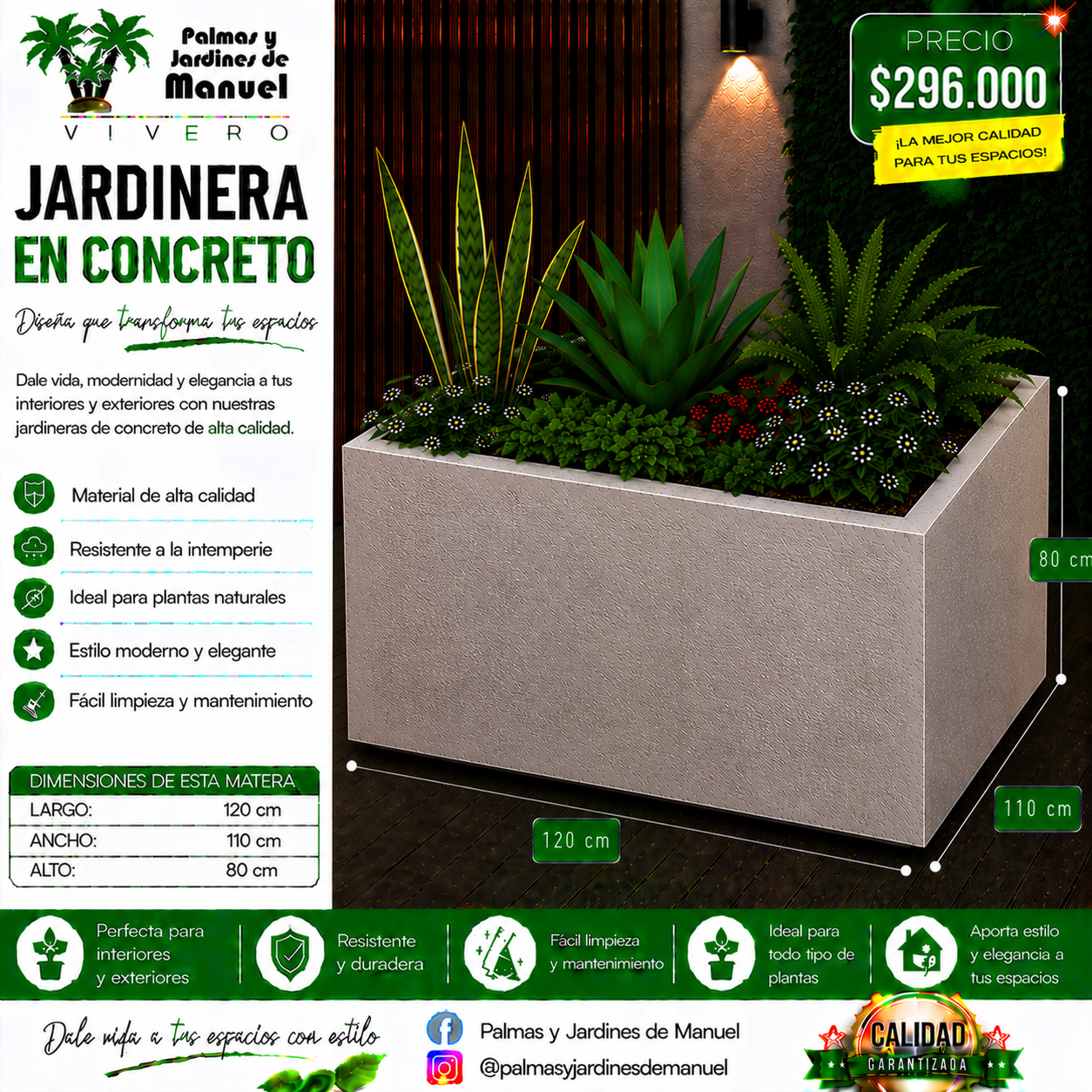 Jardinera en Concreto 120x110x80 cm