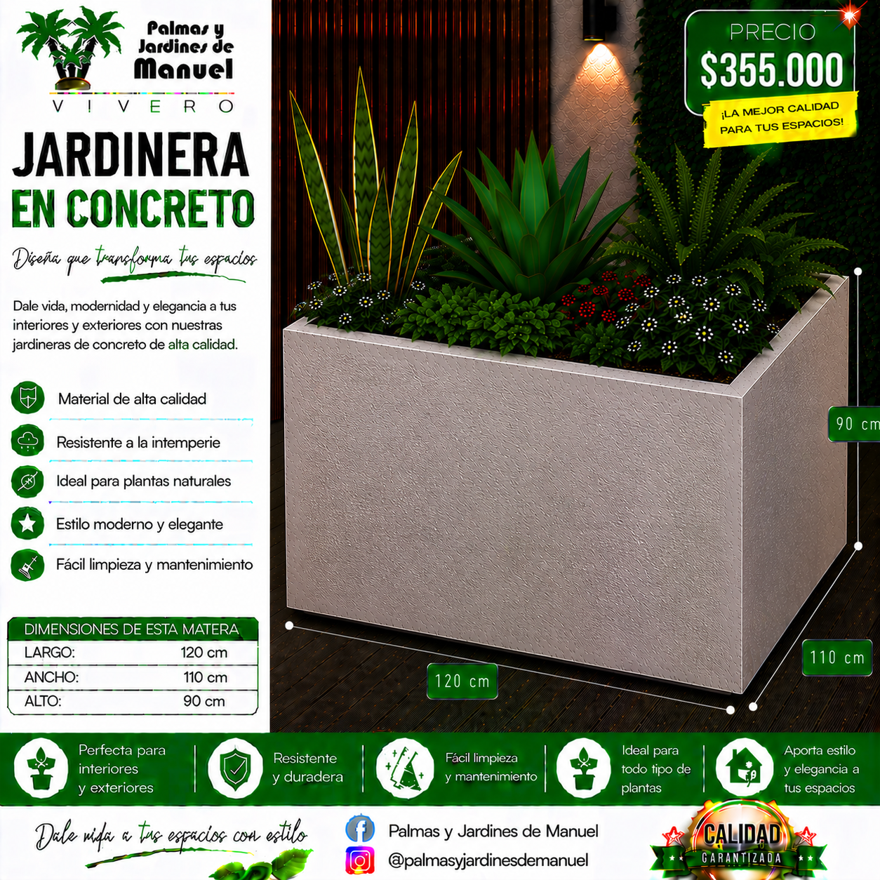 Jardinera en Concreto 120x110x90 cm