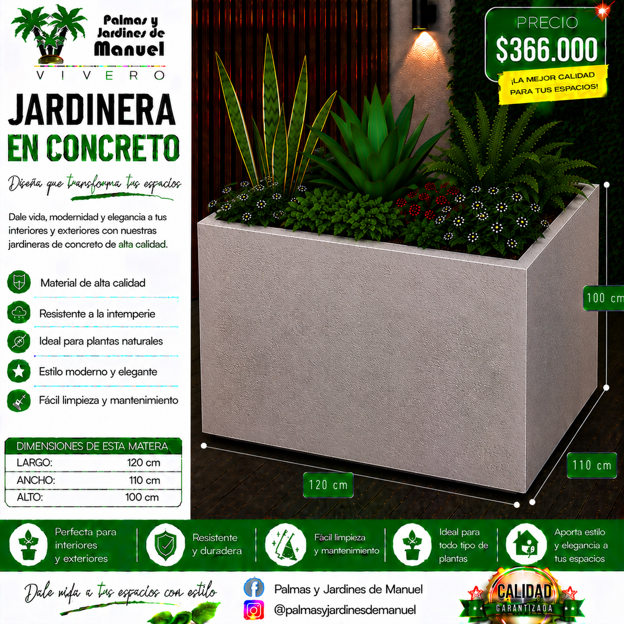 Jardinera en Concreto 120x110x100 cm