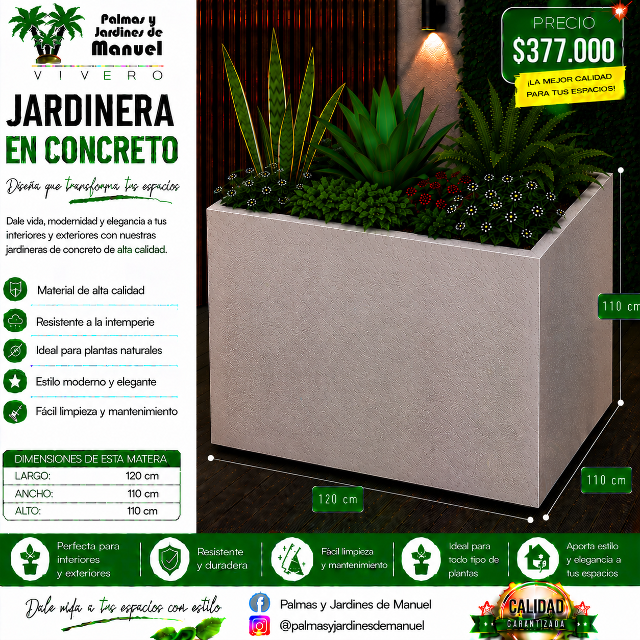 Jardinera en Concreto 120x110x110 cm