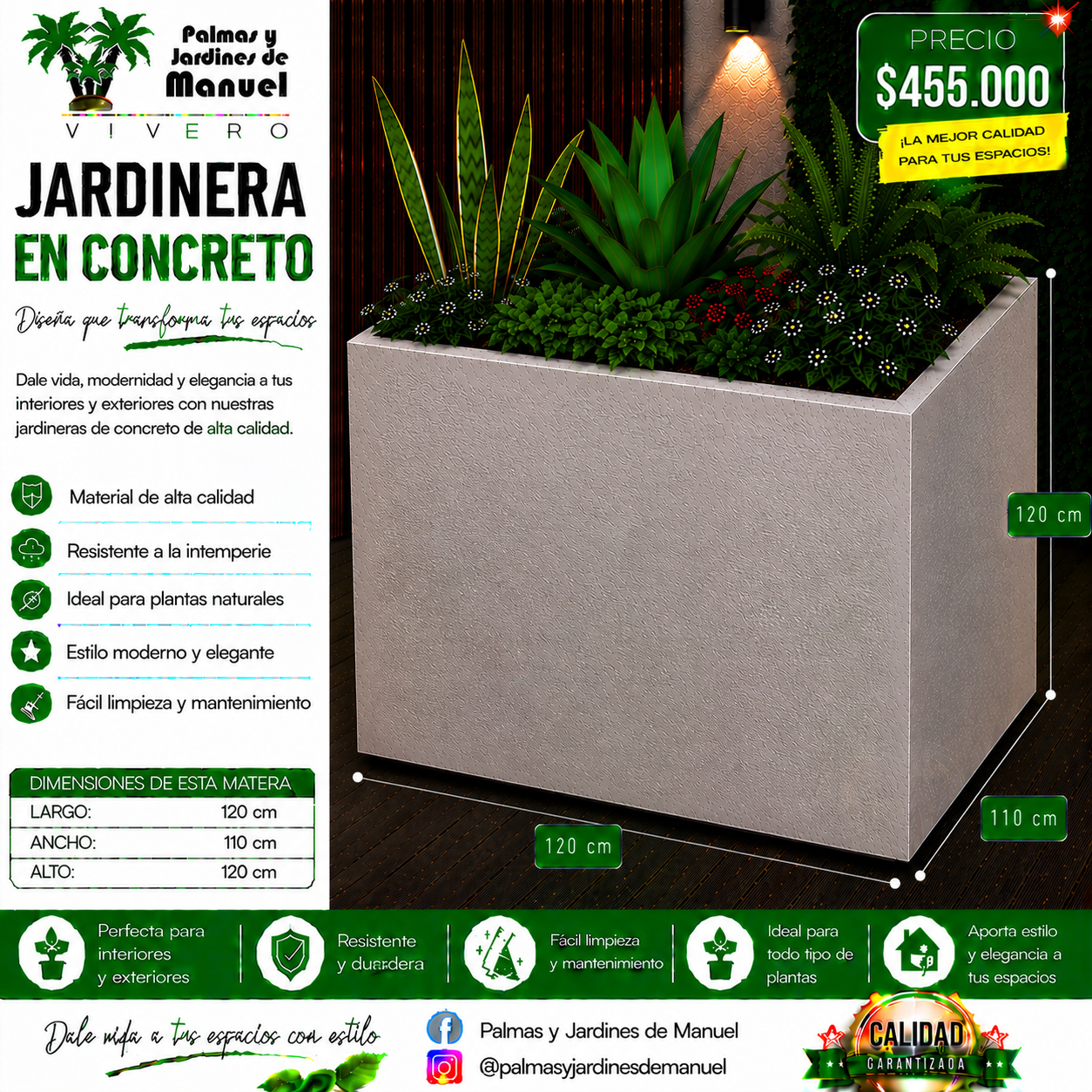 Jardinera en Concreto 120x110x120 cm