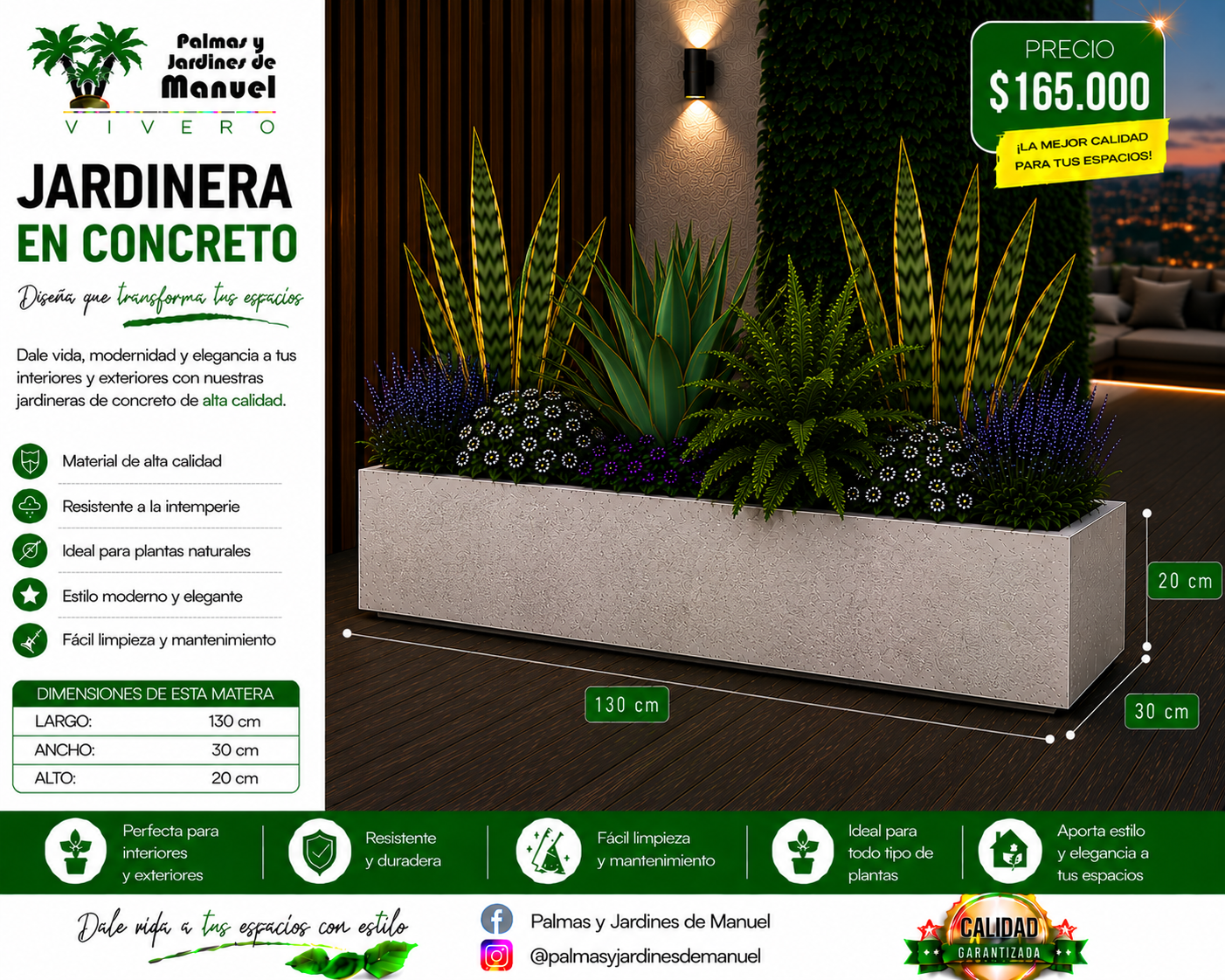 Jardinera en Concreto 130x30x20 cm