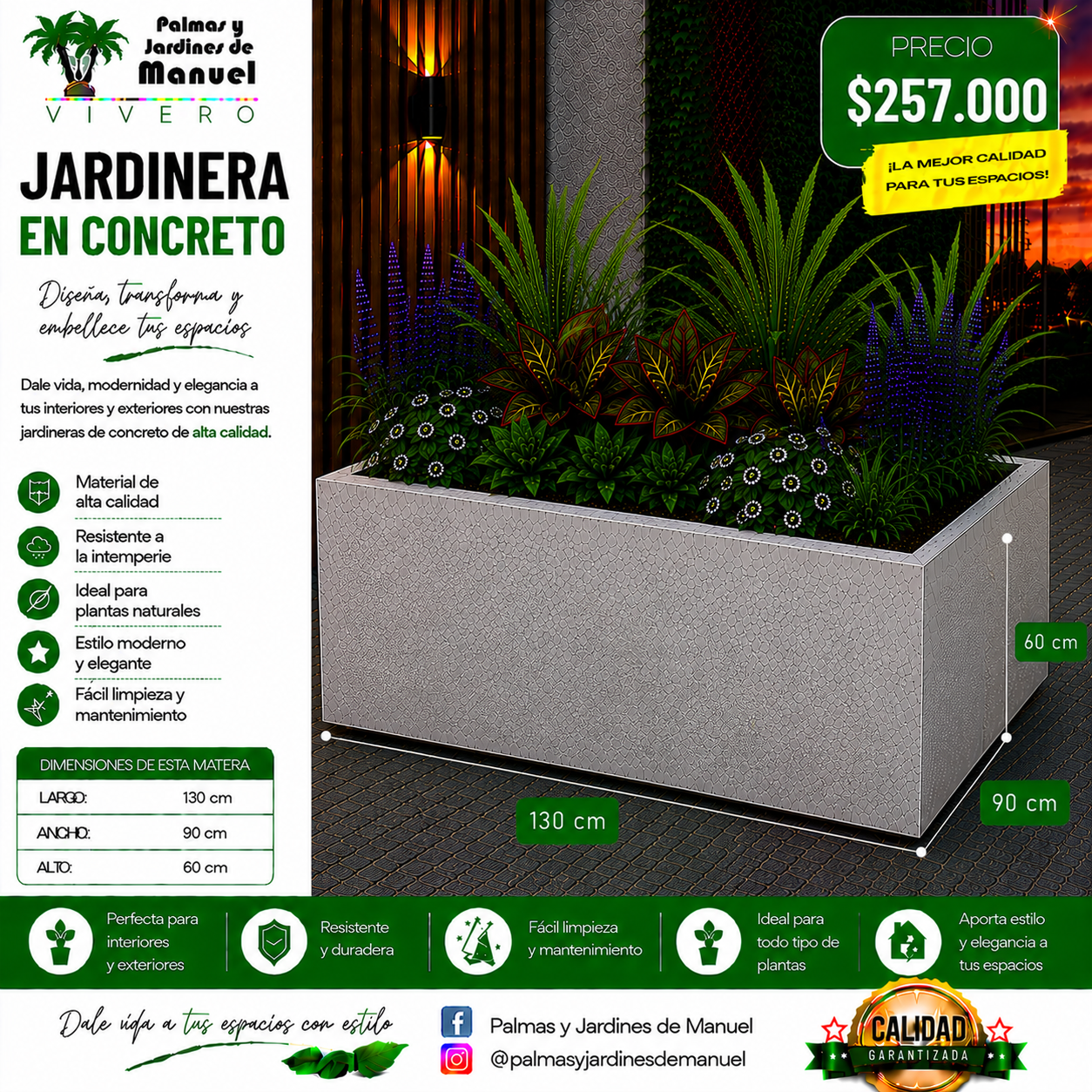Jardinera en Concreto 130x90x60 cm