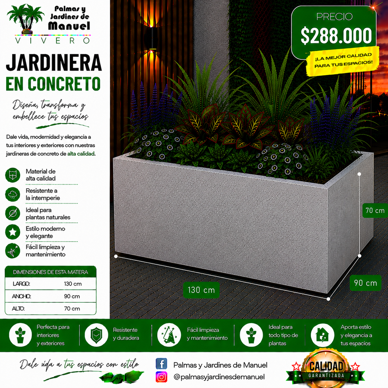 Jardinera en Concreto 130x90x70 cm