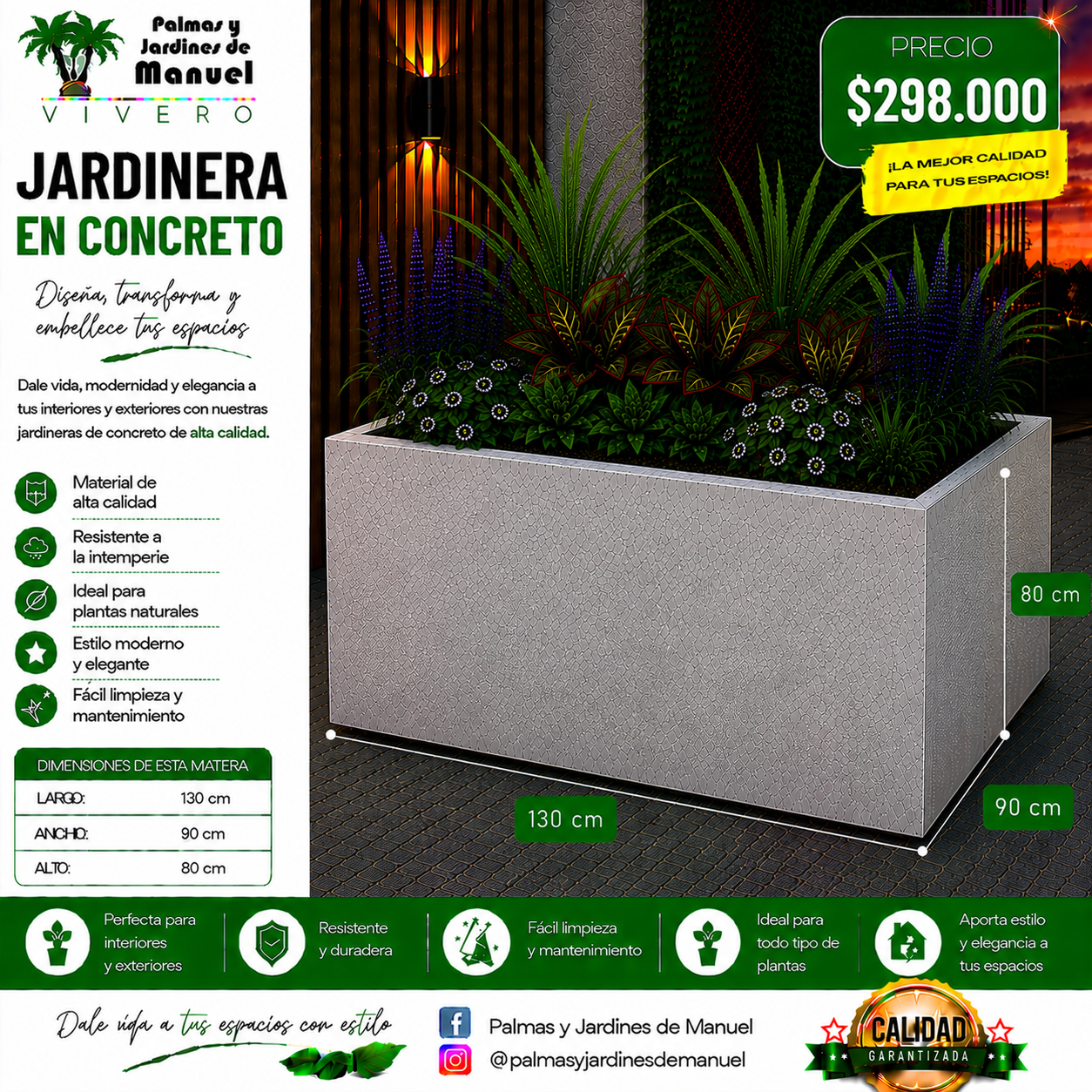Jardinera en Concreto 130x90x80 cm