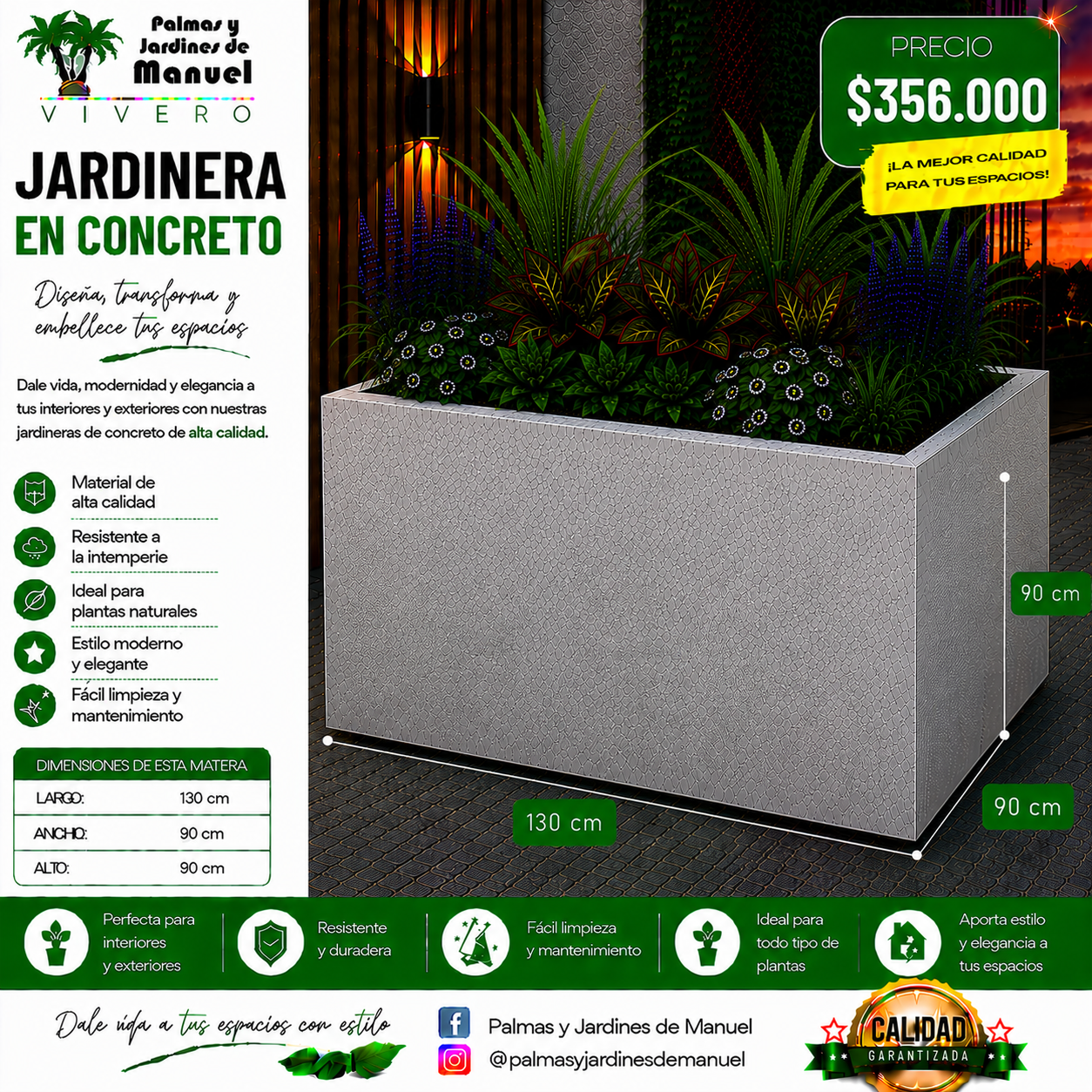 Jardinera en Concreto 130x90x90 cm