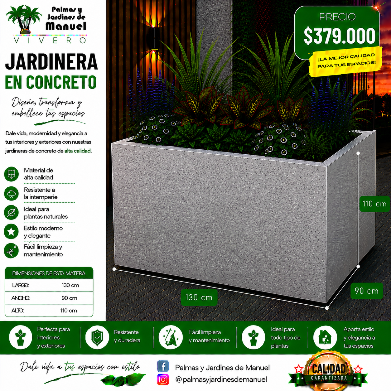Jardinera en Concreto 130x90x110 cm