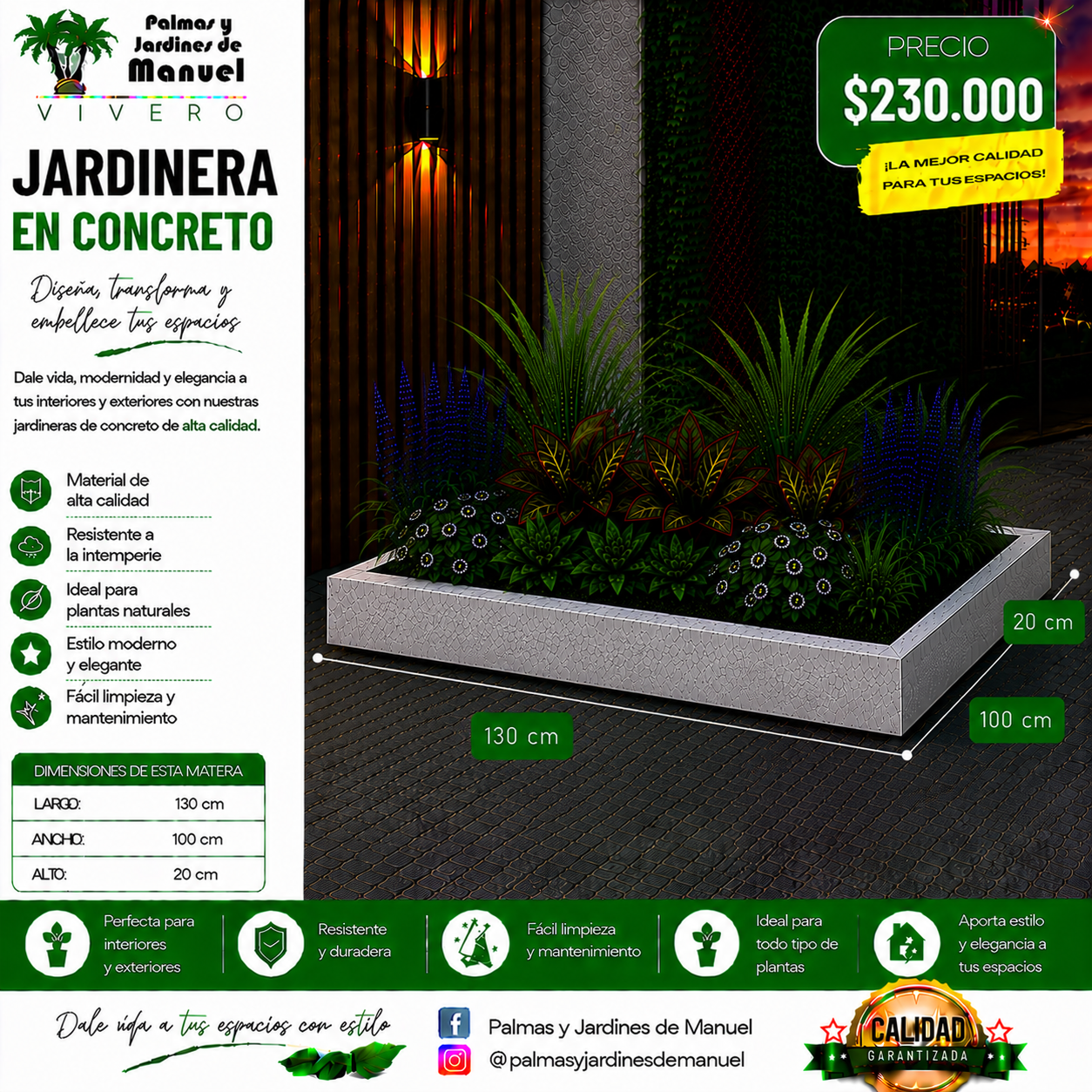 Jardinera en Concreto 130x100x20 cm
