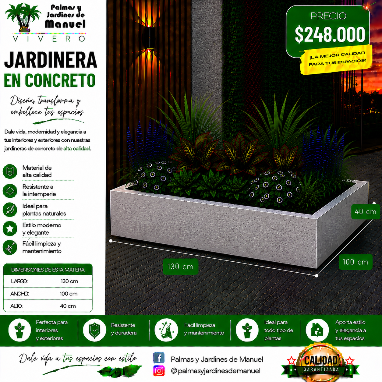Jardinera en Concreto 130x100x40 cm