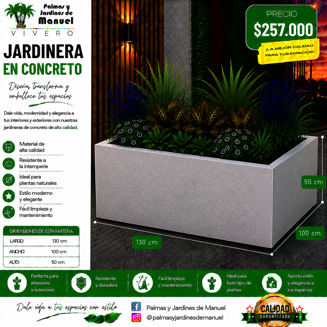 Jardinera en Concreto 130x100x50 cm