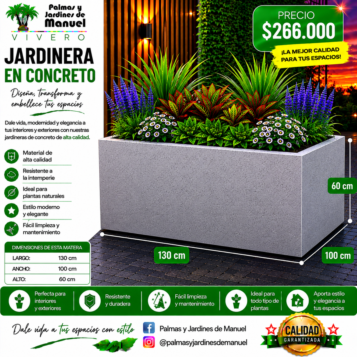 Jardinera en Concreto 130x100x60 cm
