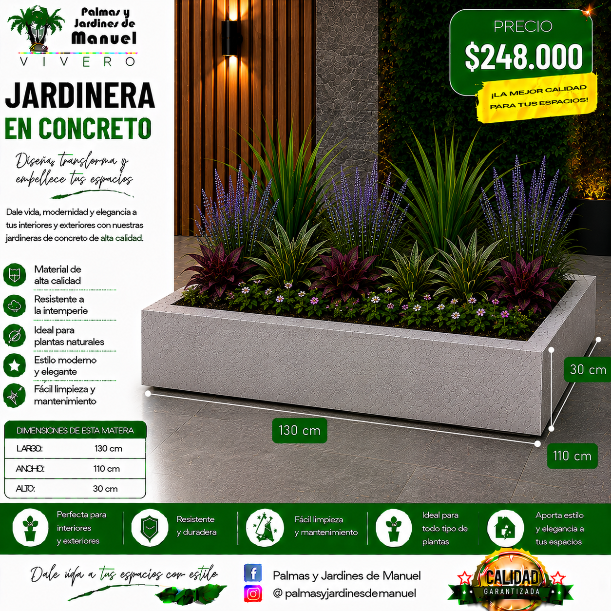 Jardinera en Concreto 130x110x30 cm