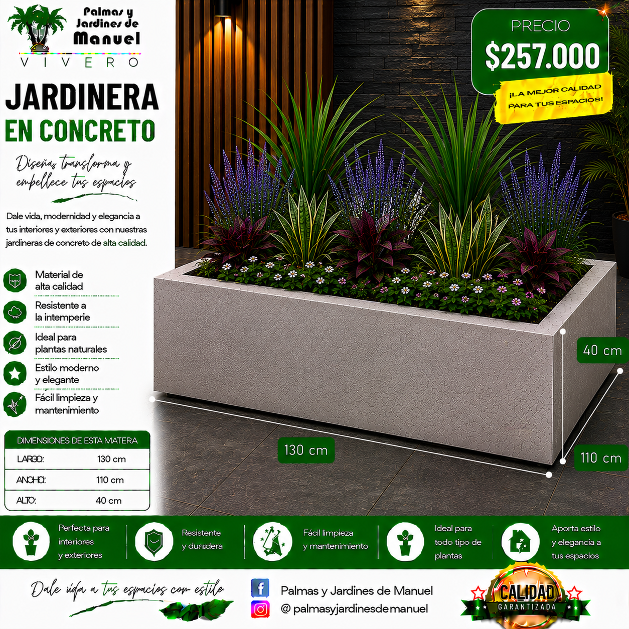 Jardinera en Concreto 130x110x40 cm