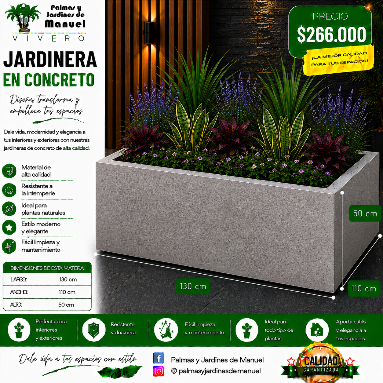 Jardinera en Concreto 130x110x50 cm