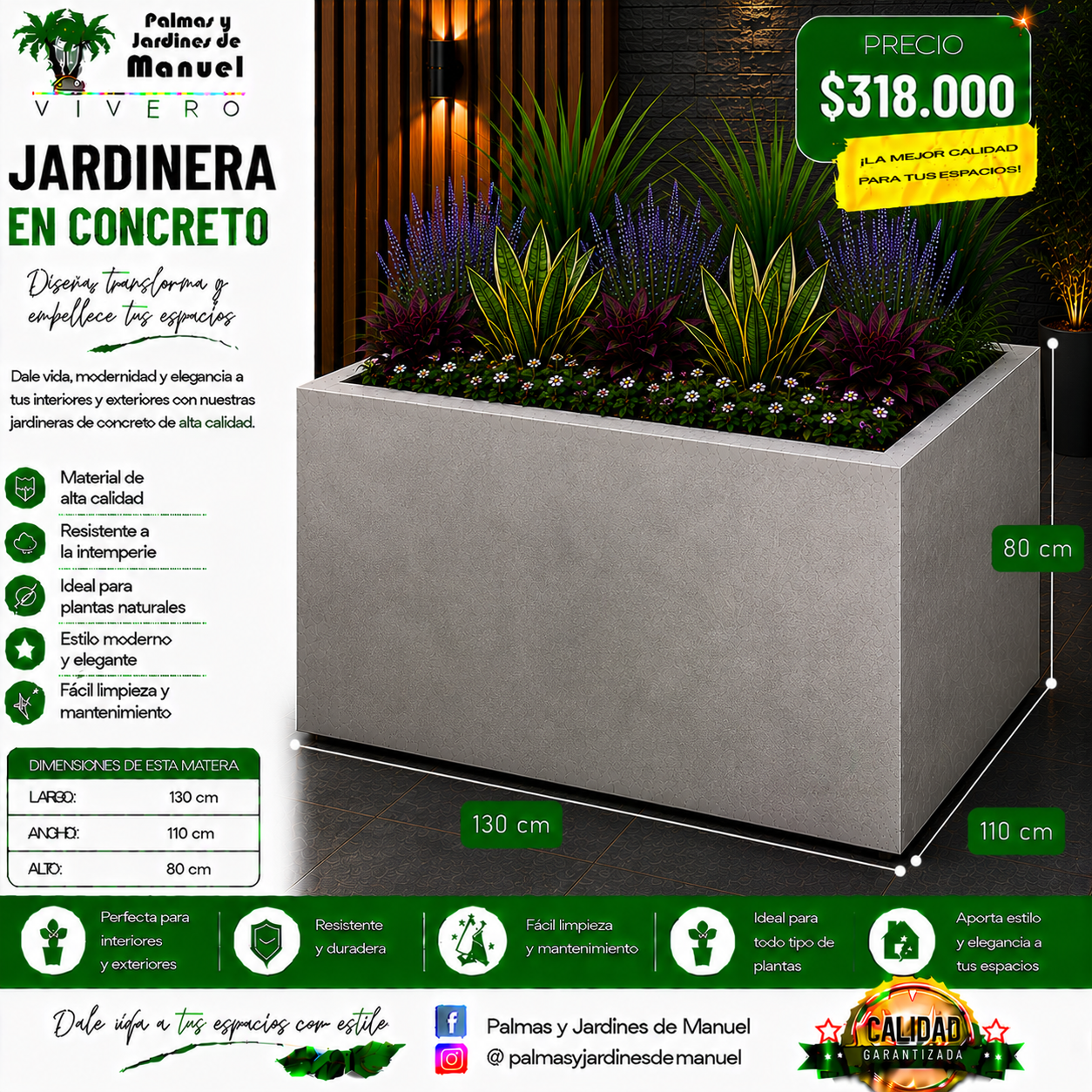 Jardinera en Concreto 130x110x80 cm