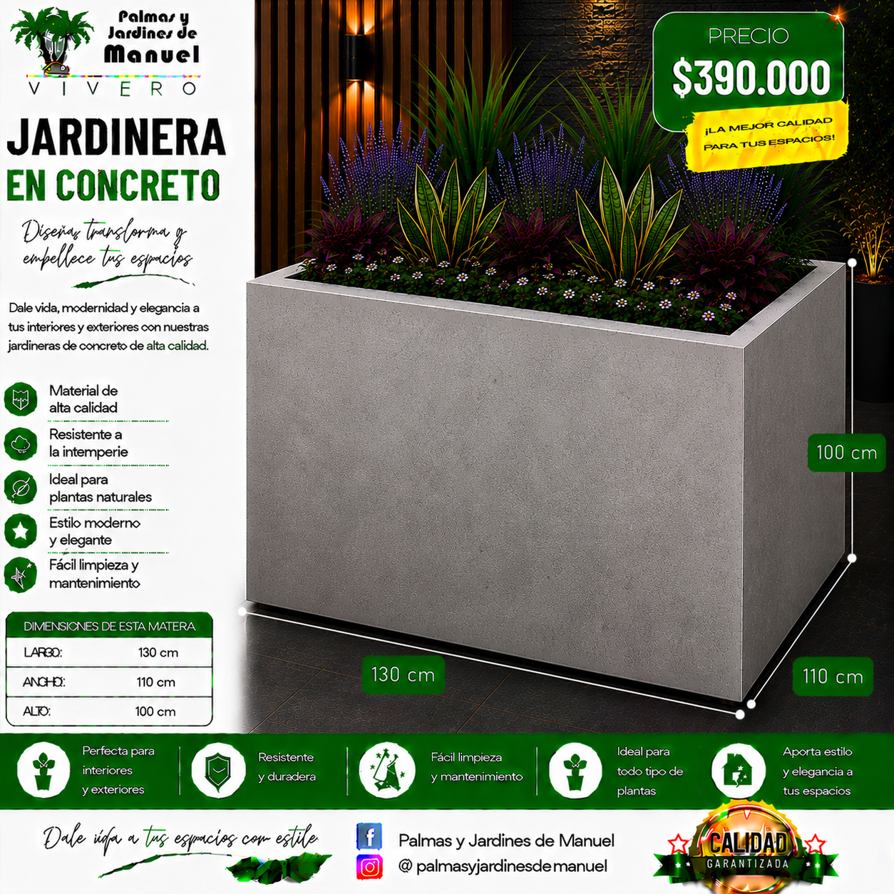 Jardinera en Concreto 130x110x100 cm
