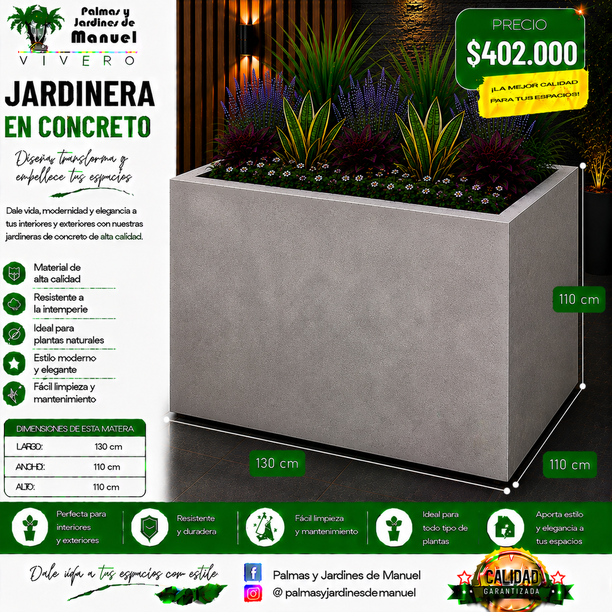 Jardinera en Concreto 130x110x110 cm