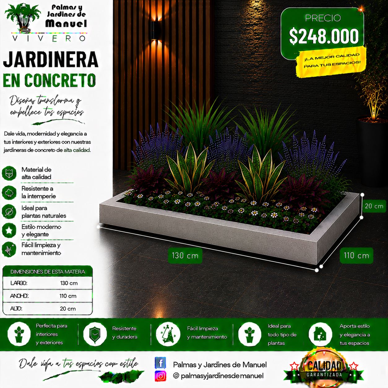 Jardinera en Concreto 130x110x20 cm