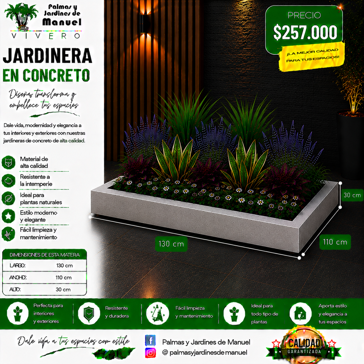 Jardinera en Concreto 130x110x30 cm