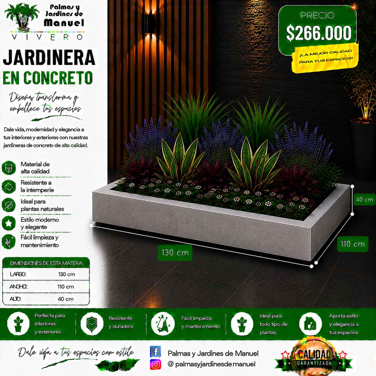 Jardinera en Concreto 130x110x40 cm