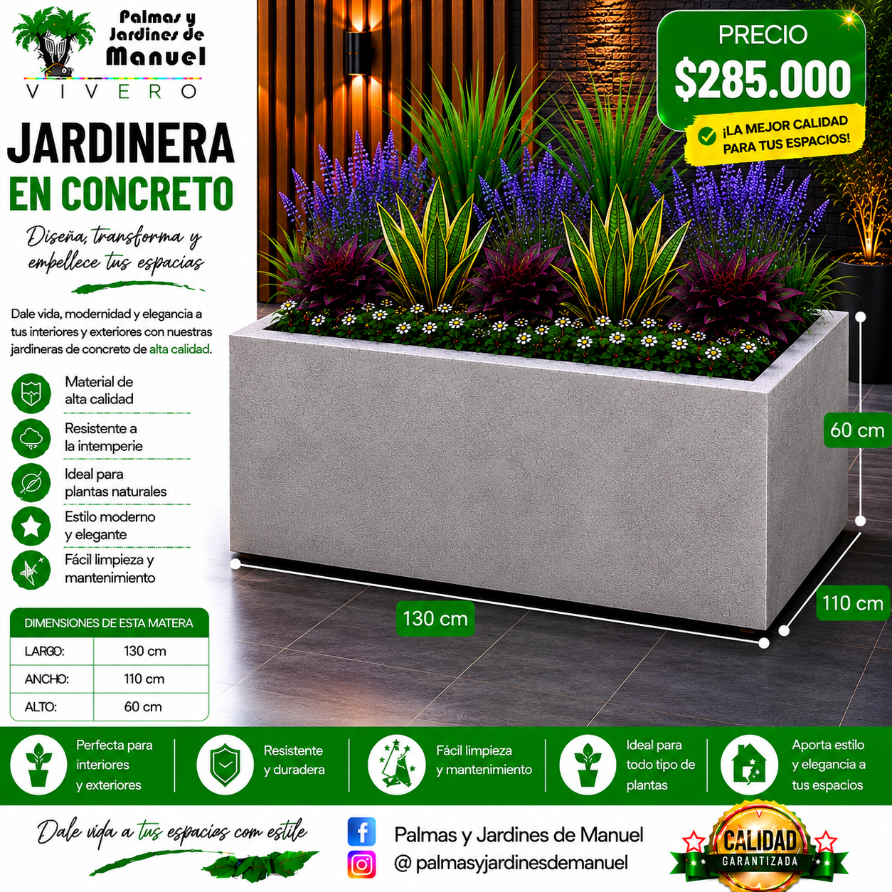 Jardinera en Concreto 130x110x60 cm