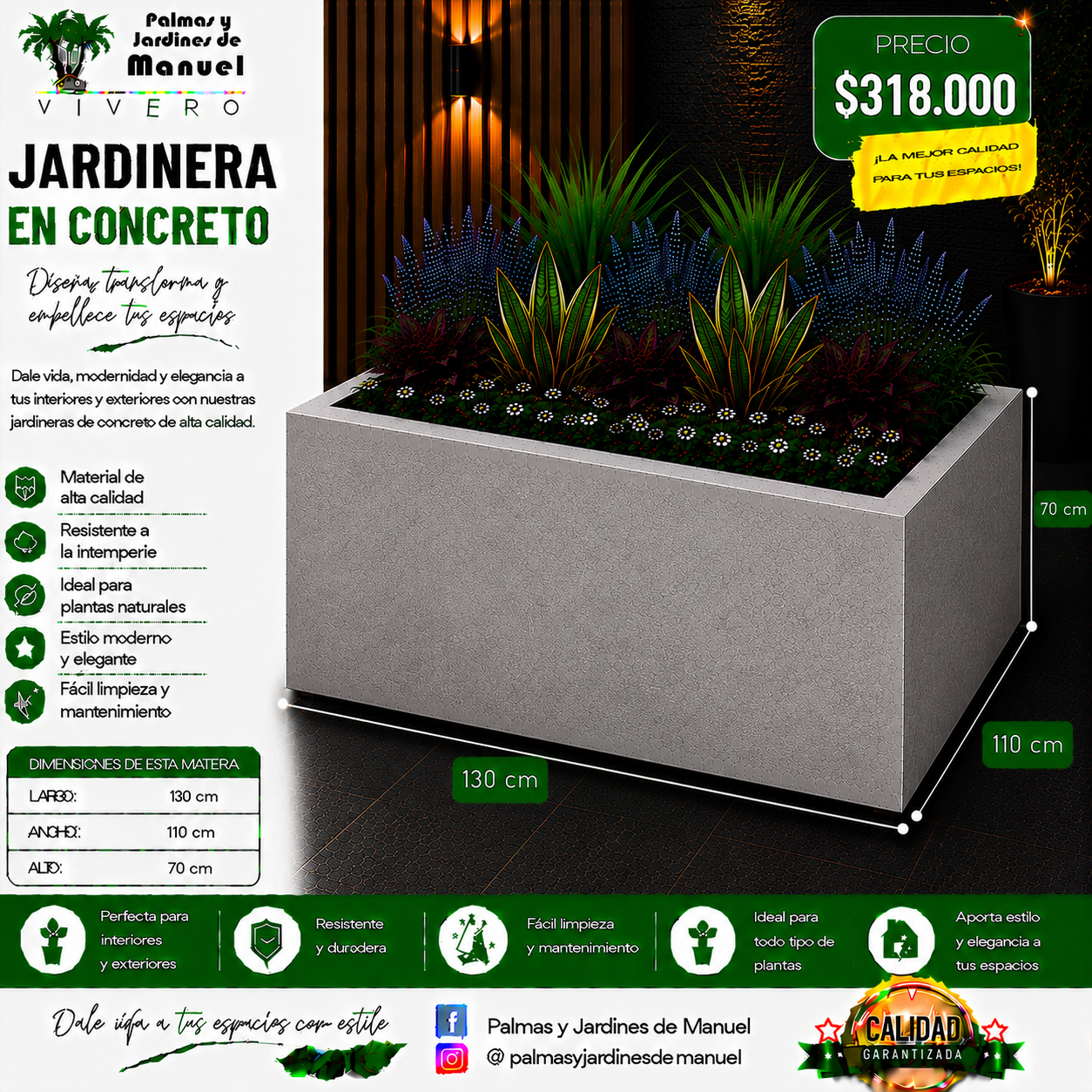 Jardinera en Concreto 130x110x70 cm
