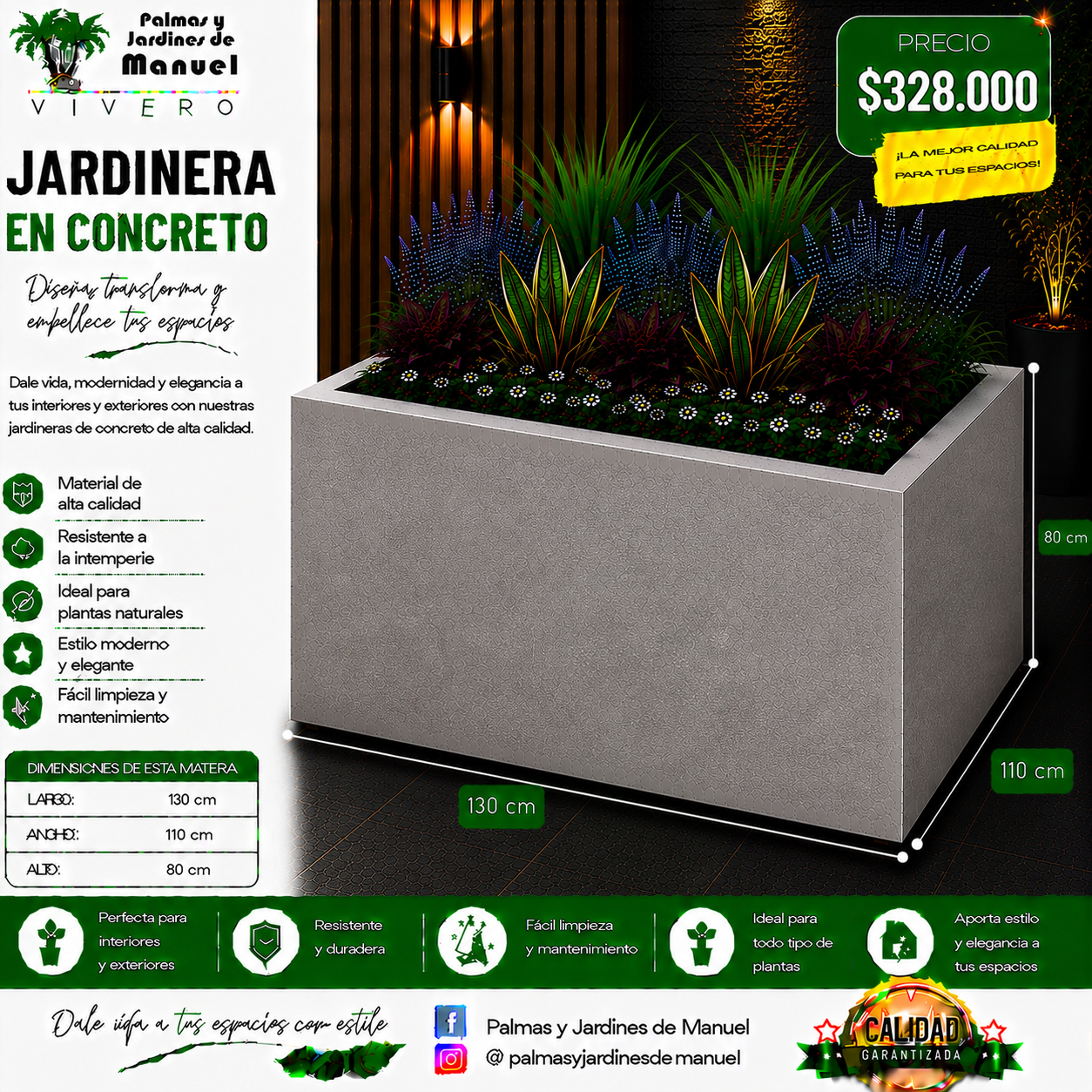 Jardinera en Concreto 130x110x80 cm