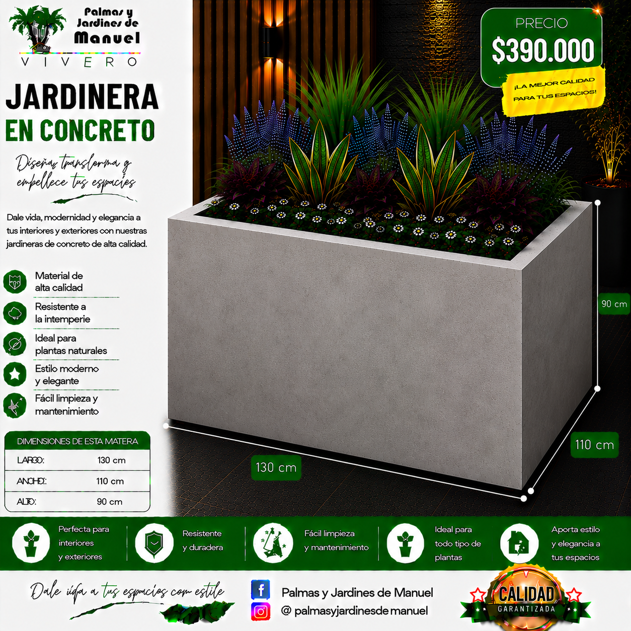 Jardinera en Concreto 130x110x90 cm