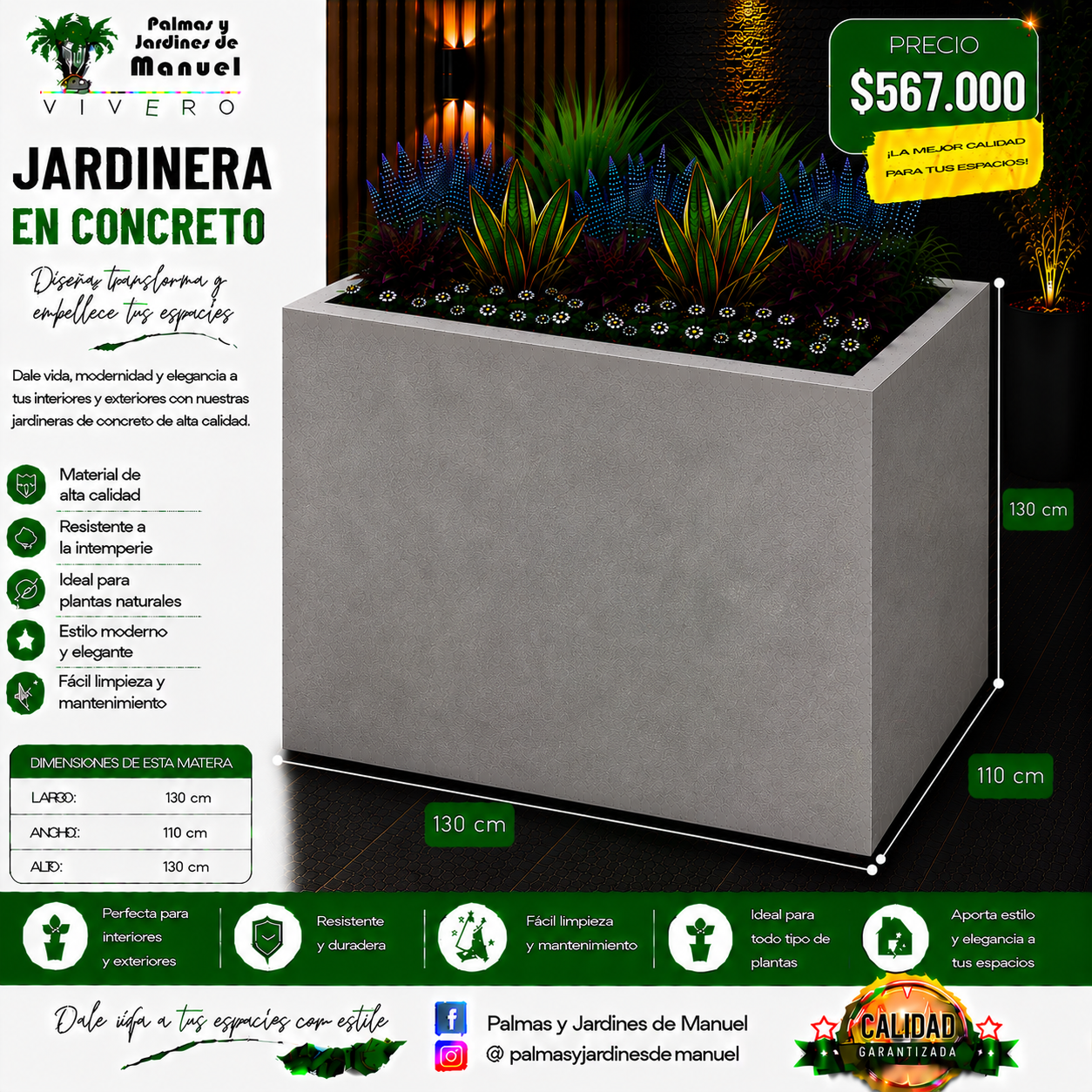 Jardinera en Concreto 130x110x130 cm