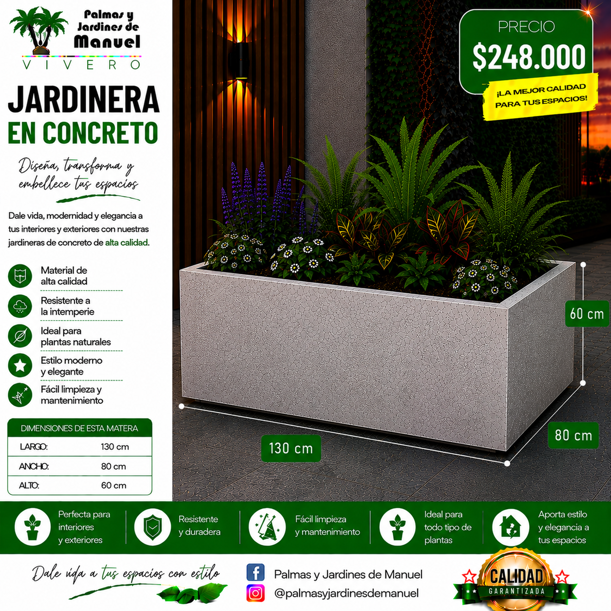 Jardinera en Concreto 130x80x60 cm