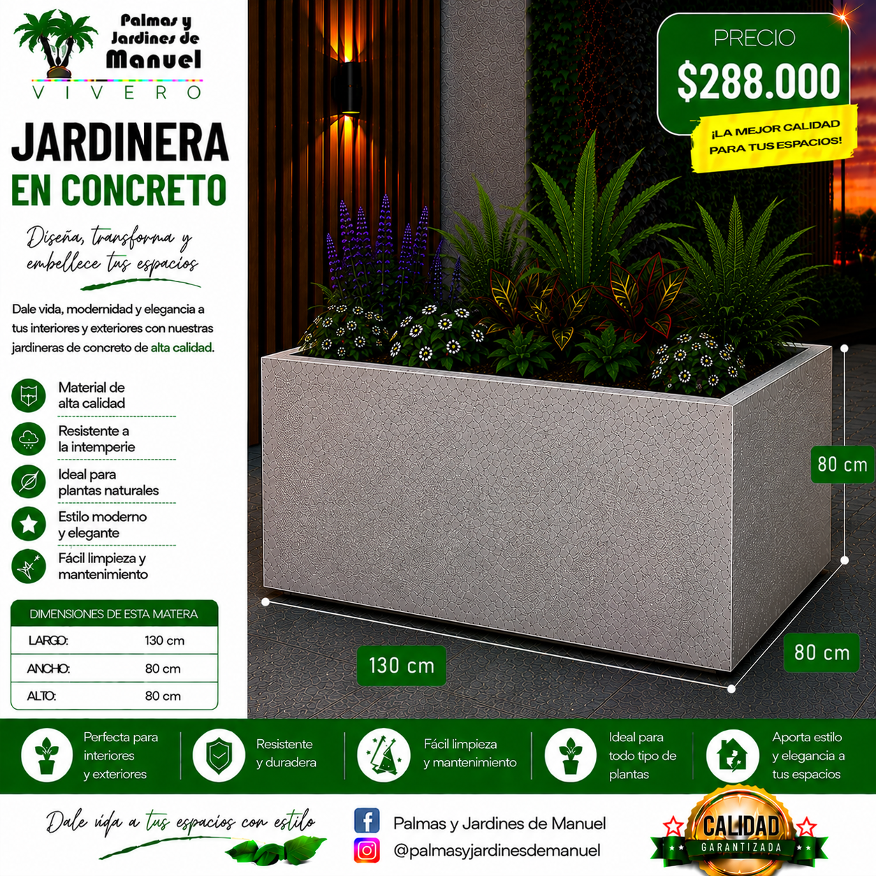 Jardinera en Concreto 130x80x80 cm