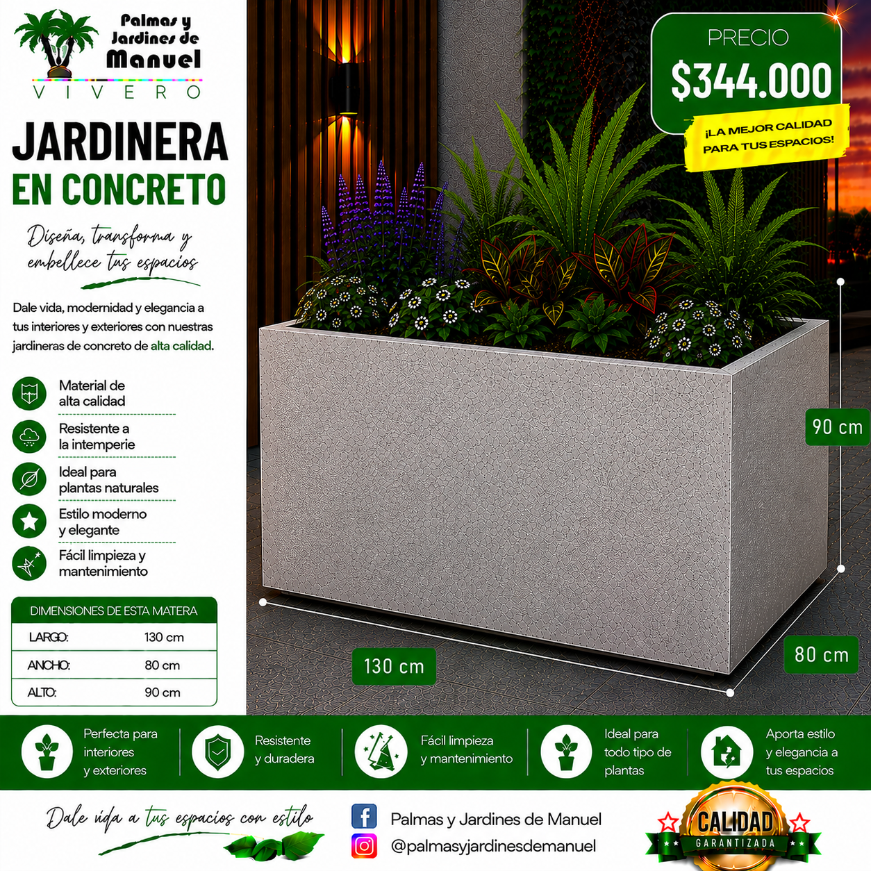 Jardinera en Concreto 130x80x90 cm